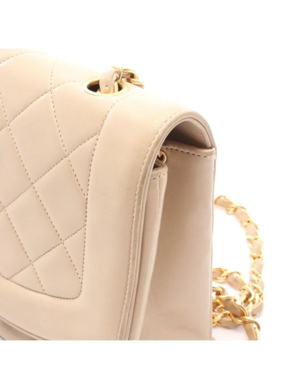 Chanel Shoulder Bag Quilted Diana Flap Light Beige Lambskin Chain